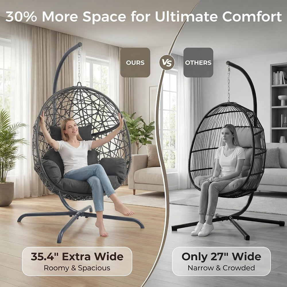 NICESOUL Swing Egg Chair with Stand, Bird Cage Patio Hanging Chair with Cushi...