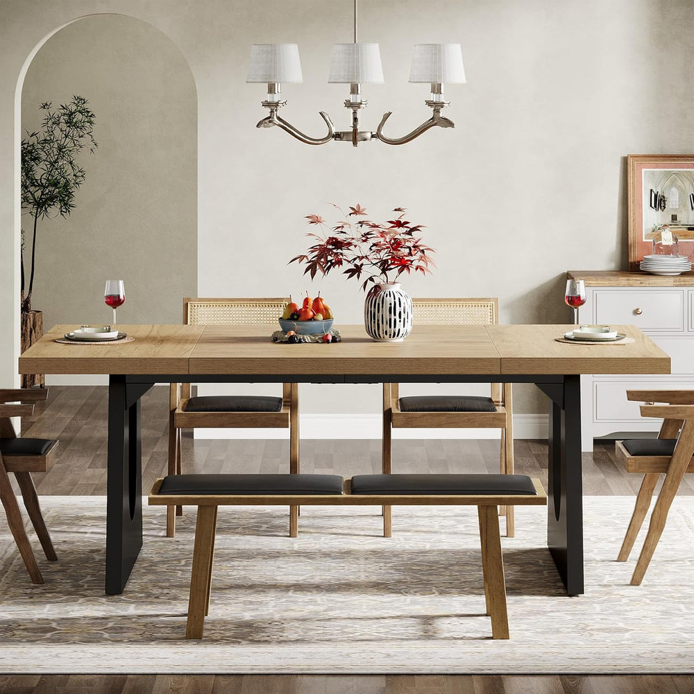 Tribesigns Large Dining Table for 6-8 People, 70.9-Inch Wood Rustic Rectangul...