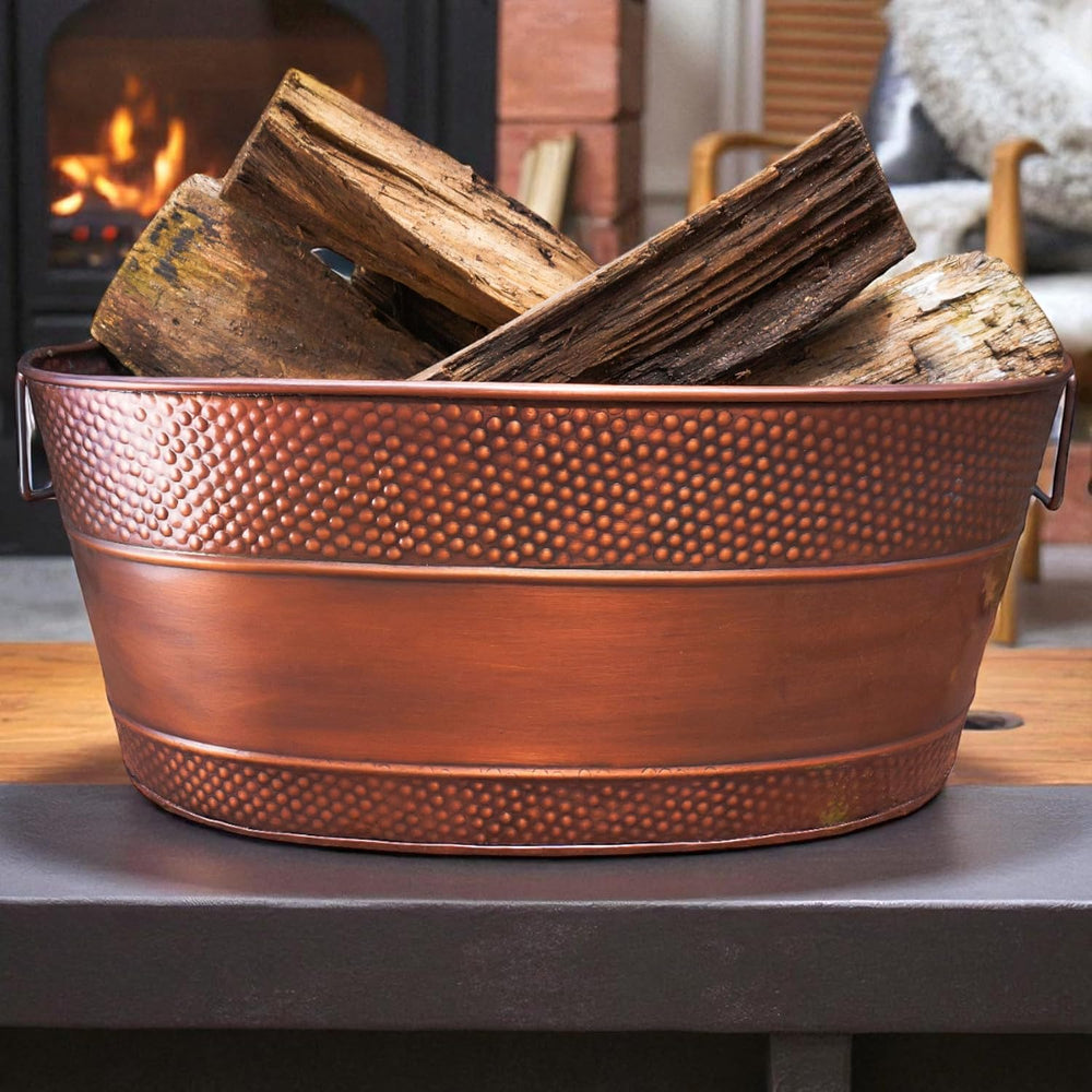 BREKX Copper Galvanized Firewood Storage Bin with Handles, 25-Qt