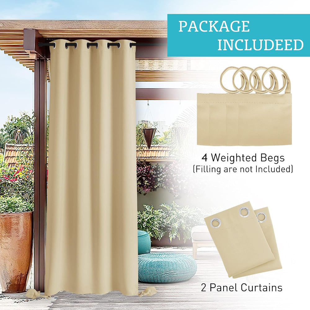 RYB HOME Outdoor Curtains Windproof - Waterproof Blackout Curtain with Weight...