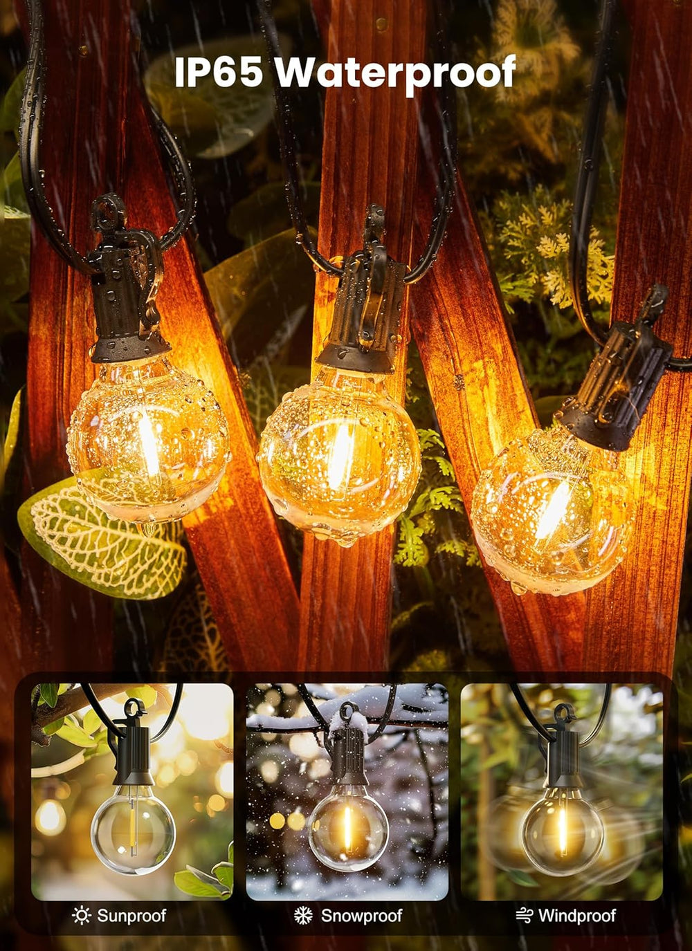 Outdoor String Lights, 50FT 52 LED Bulbs Connectable Patio Lights (2 Spare)