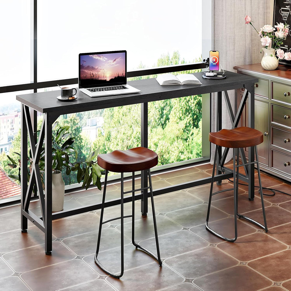 CHOEZON 55'' Bar Table, Kitchen Dining Table with Power Outlet and Fo...