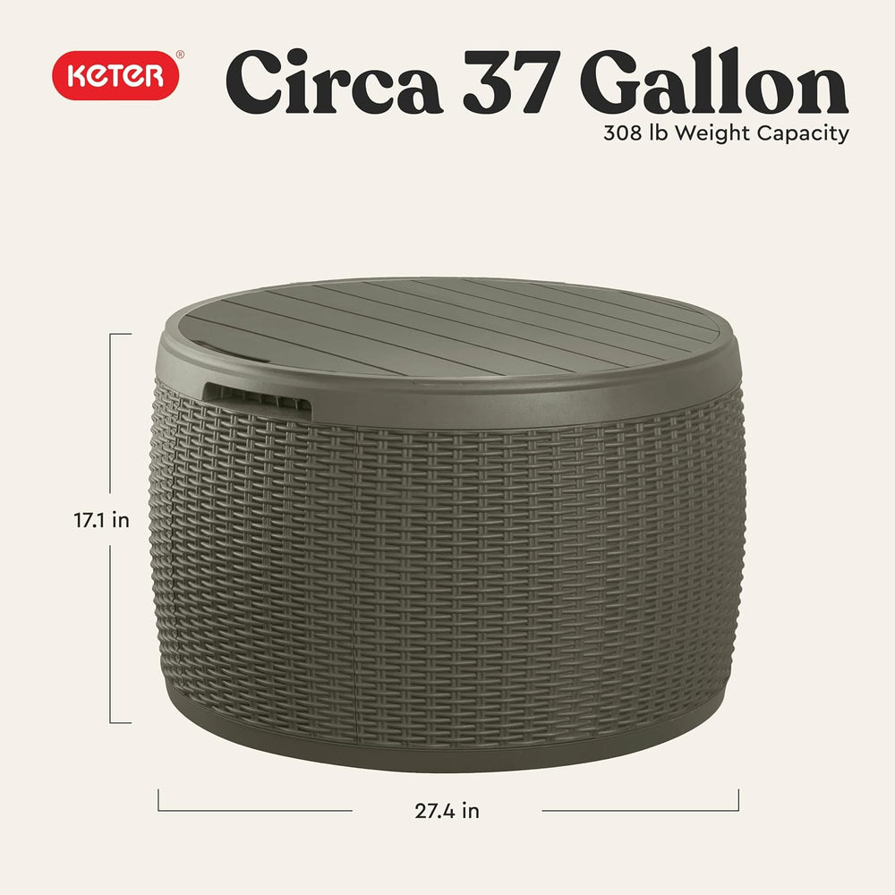Keter Circa 37 Gallon Resin Deck Box Stool, All-Weather Outdoor Storage Seat ...