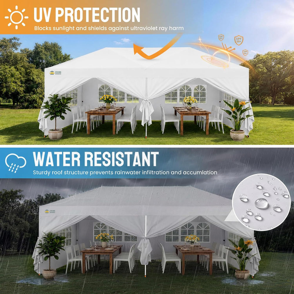 CROWN SHADES 10X20 Pop Up Canopy Tent with Sidewalls, Instant Setup, White