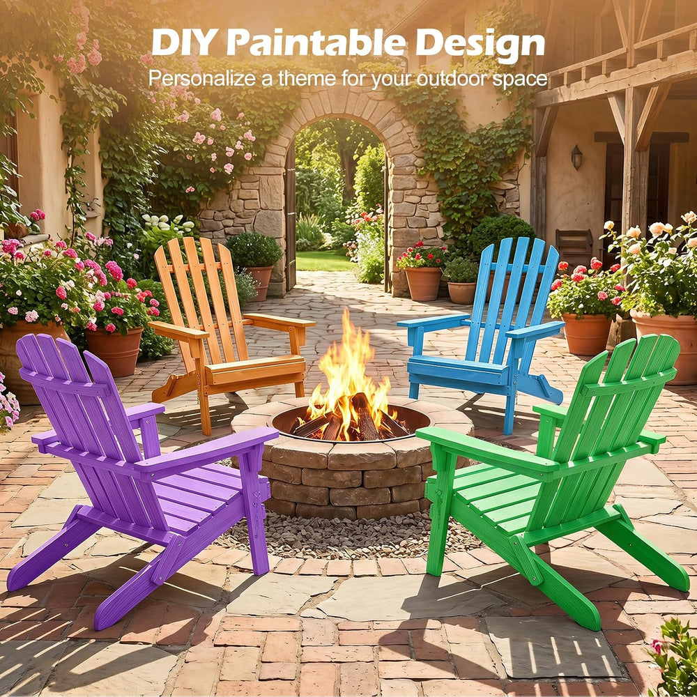 GIANTEX Wooden Adirondack Chair Outdoor Lounger Chair, Folding Adirondack Cha...