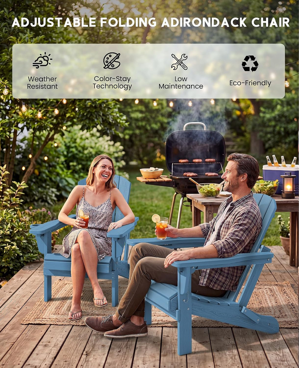 SERWALL Folding Adjustable Adirondack Chair with Cup Holder, Blue