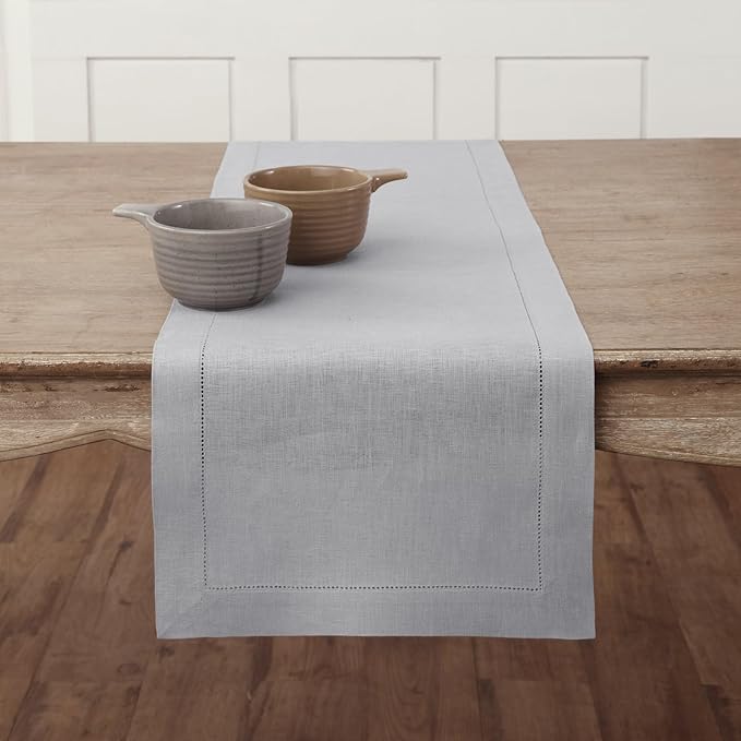 Solino Home Linen Soft Grey Table Runner 36 Inches - Classic Hemstitch, 100% ...