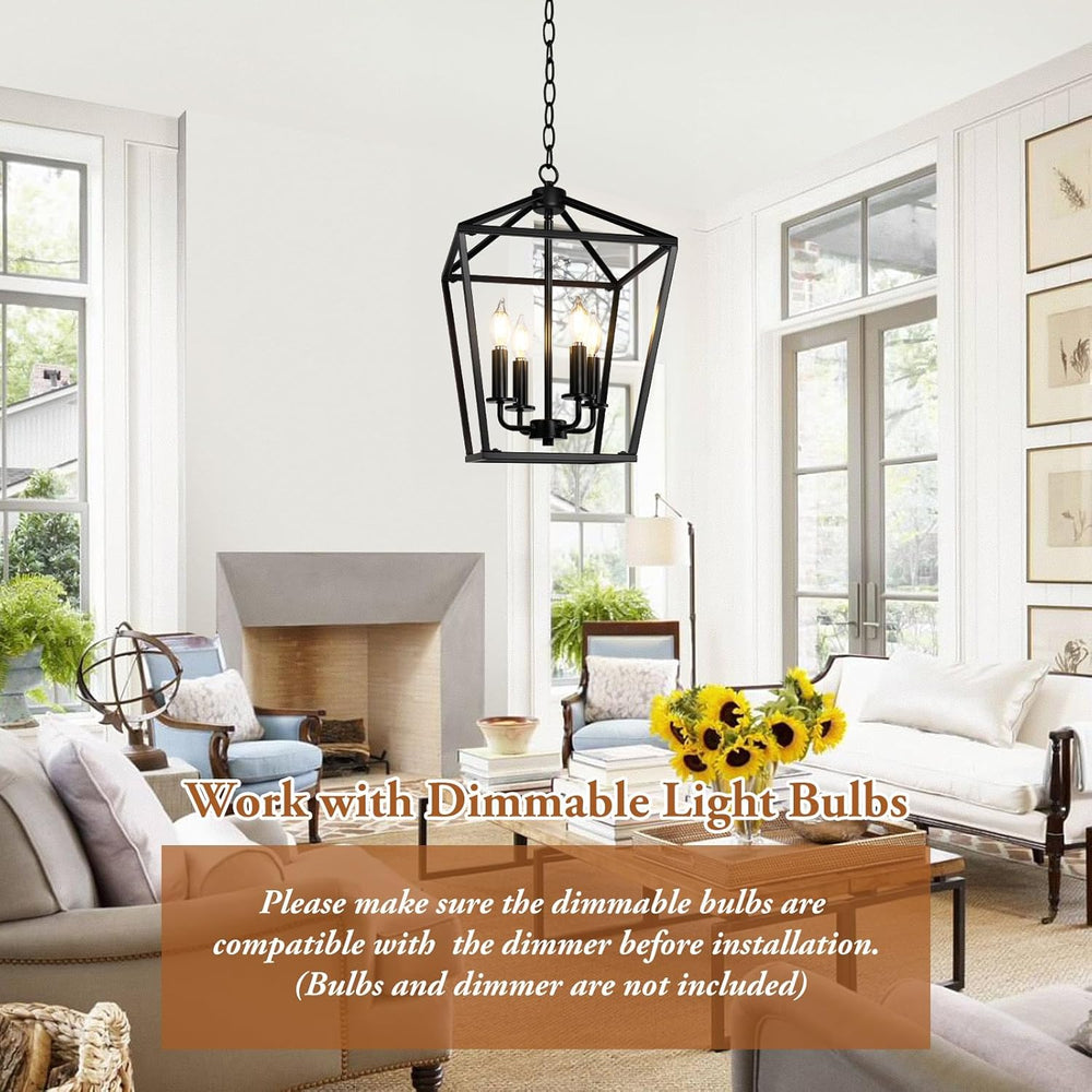 Black Farmhouse Chandelier, 4-Light Foyer Lighting Fixtures for Dining Room