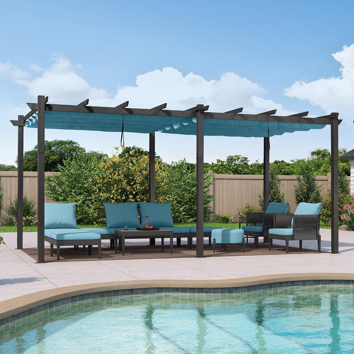 PURPLE LEAF Outdoor Pergola Retractable Aluminum 12' X 18', Turquoise Blue