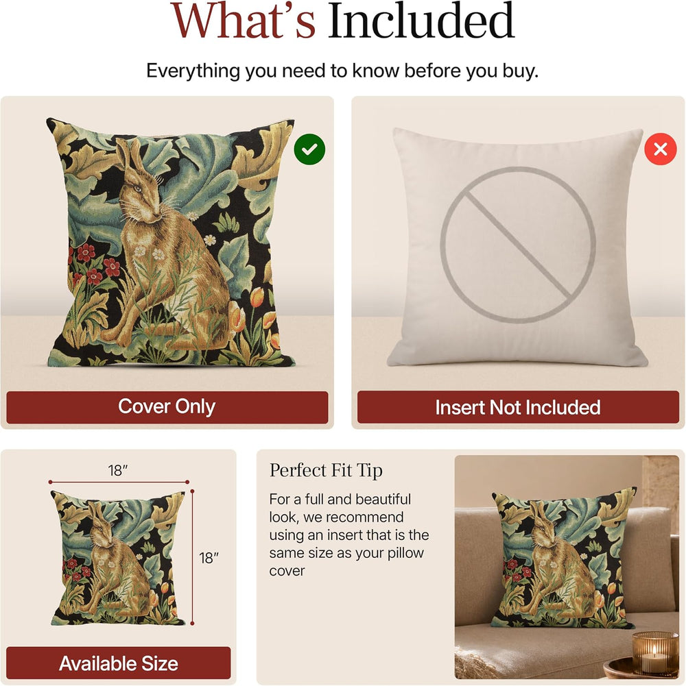 William Morris Brown Hare Hare Tapestry Throw Pillow Cover 18 x 18 in