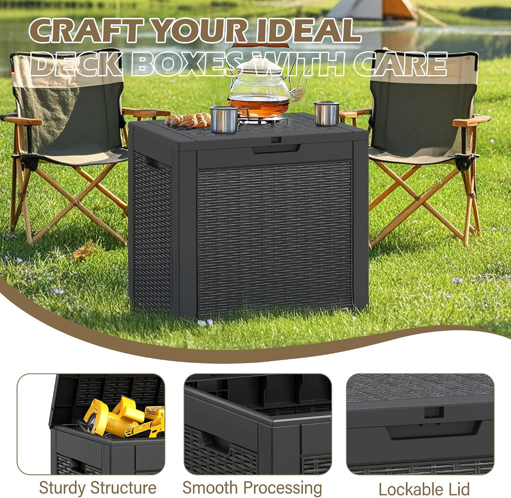Outdoor Storage Waterproof Deck Box for Patio (32 Gallon, Black)