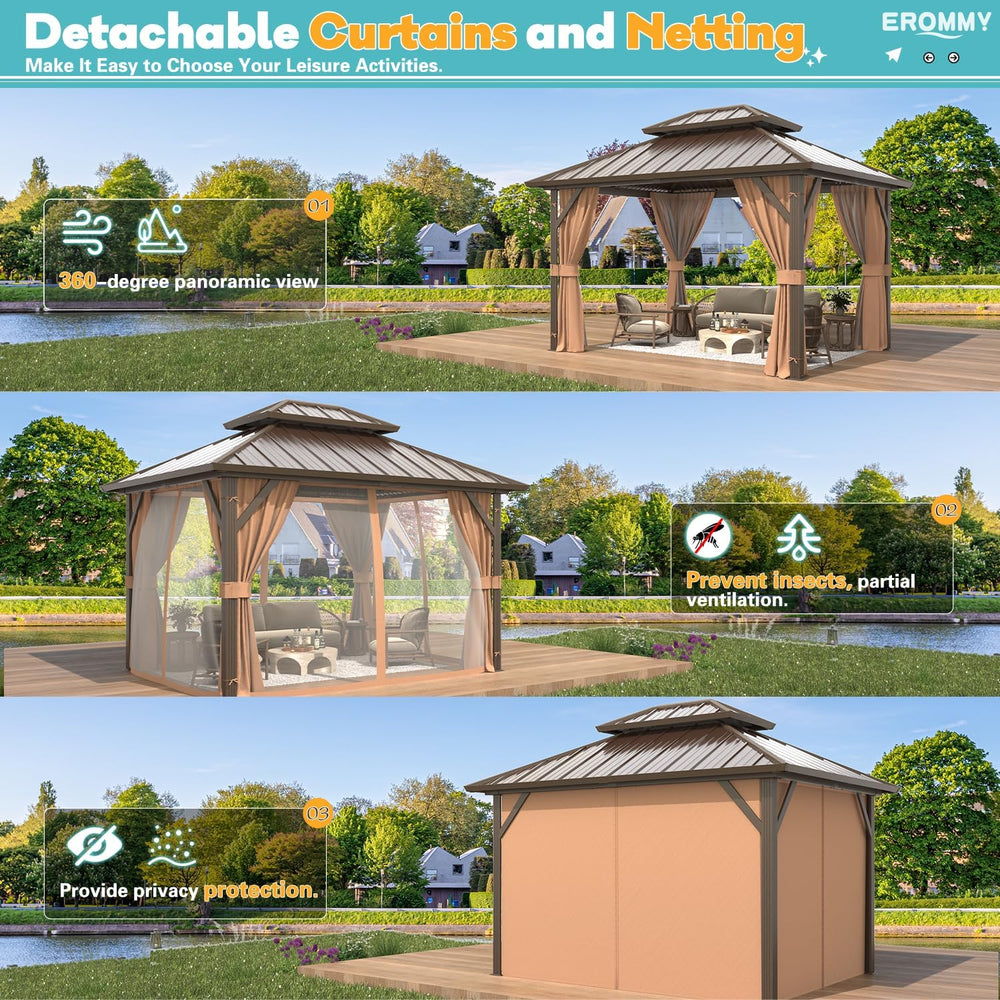 EROMMY 10' x 12' Hardtop Gazebo, Aluminum Frame Gazebos with Galvaniz...