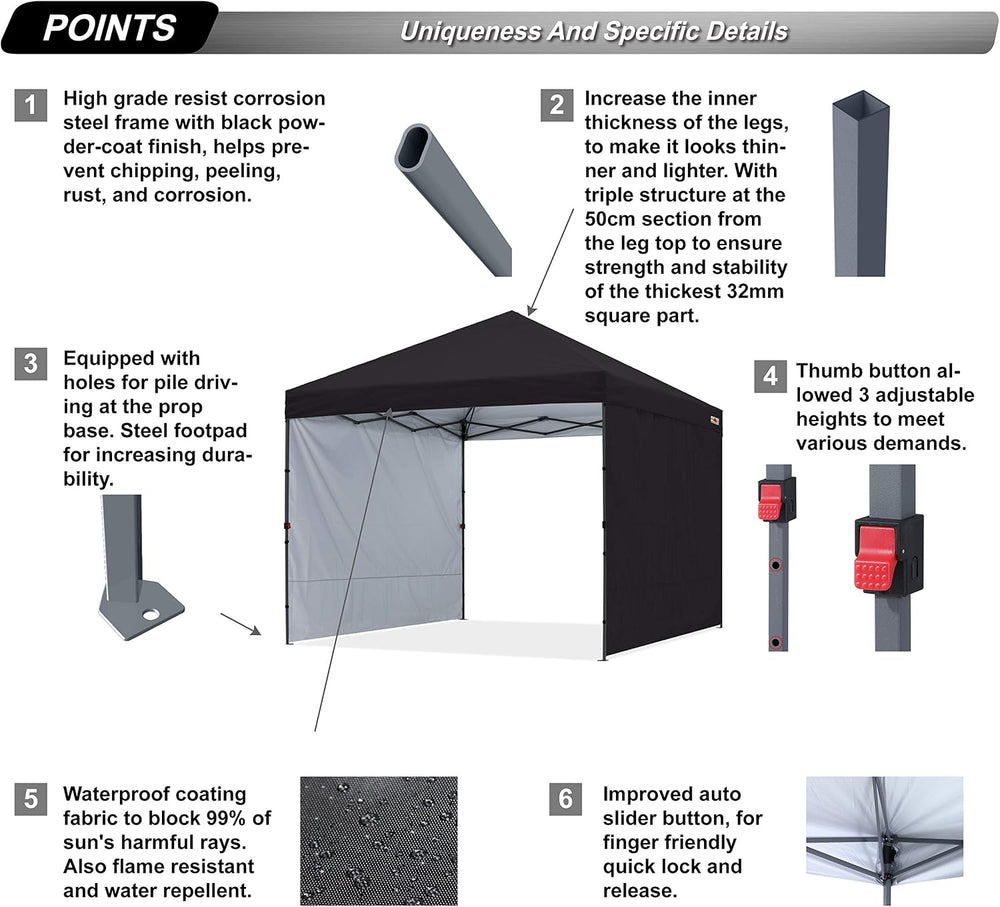 ABCCANOPY Easy Pop up Canopy Tent with 2 Sidewalls for Outdoor Sun Blocking o...