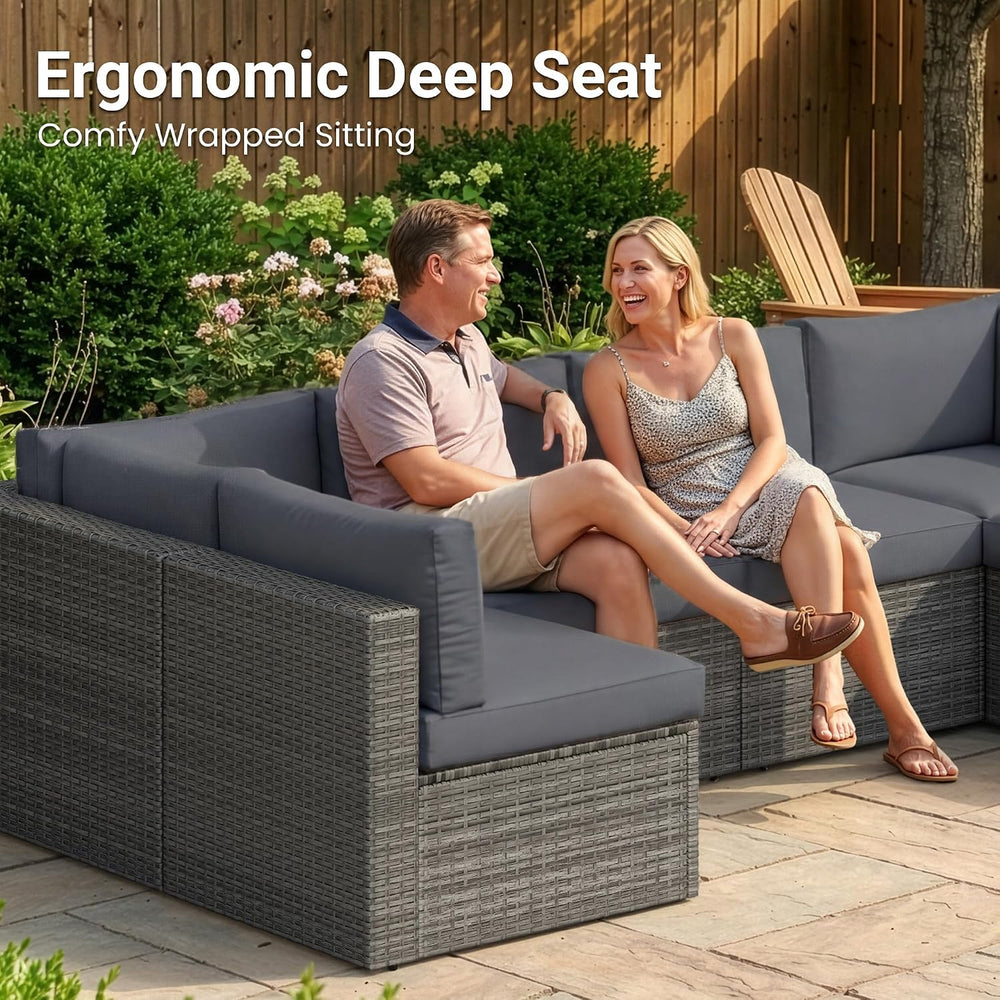 Wisteria Lane 7 Pieces Wicker Patio Furniture Set, All-Weather Patio Sectiona...