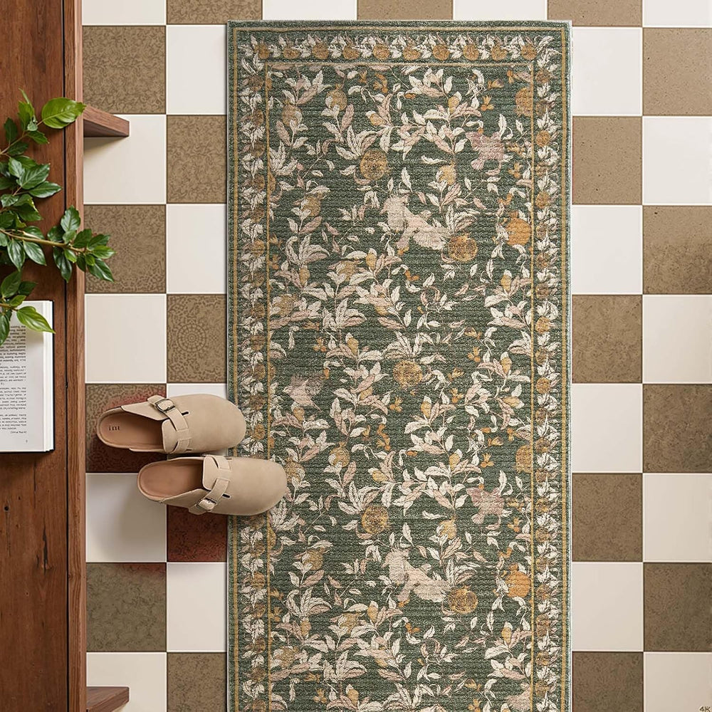 jinchan 2x6 Runner Rug Floral Vintage Washable Area Rug, Green