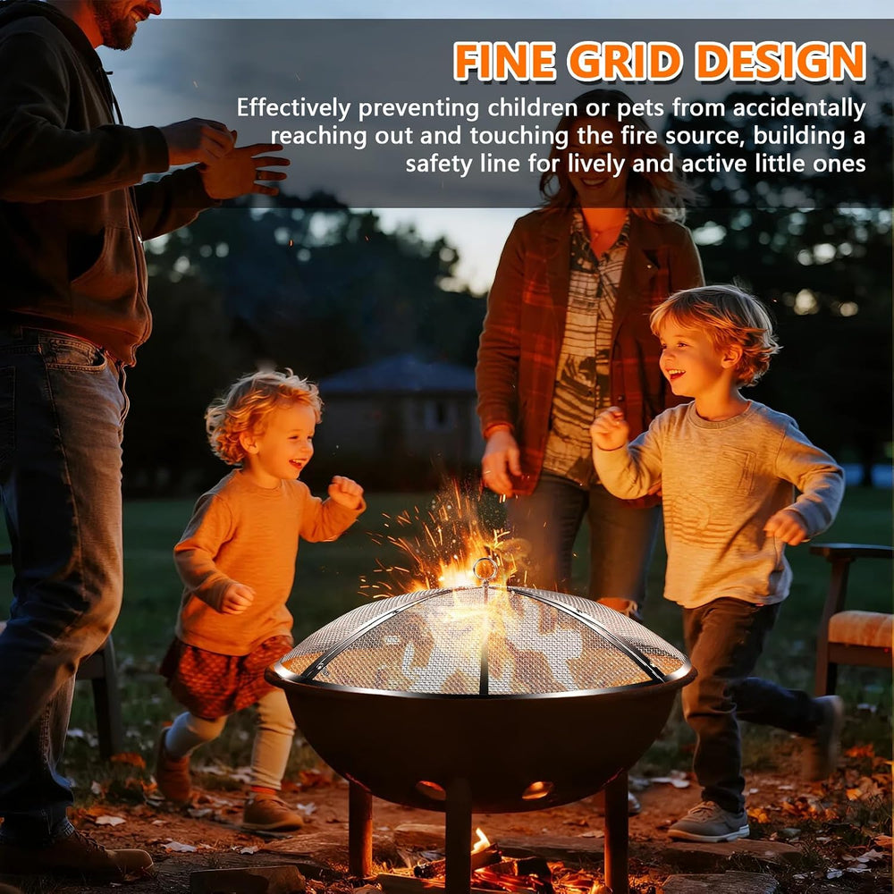 22Inch Fire Pit Spark Screen,Stainless Steel Fire Pit Screen Cover with Handl...
