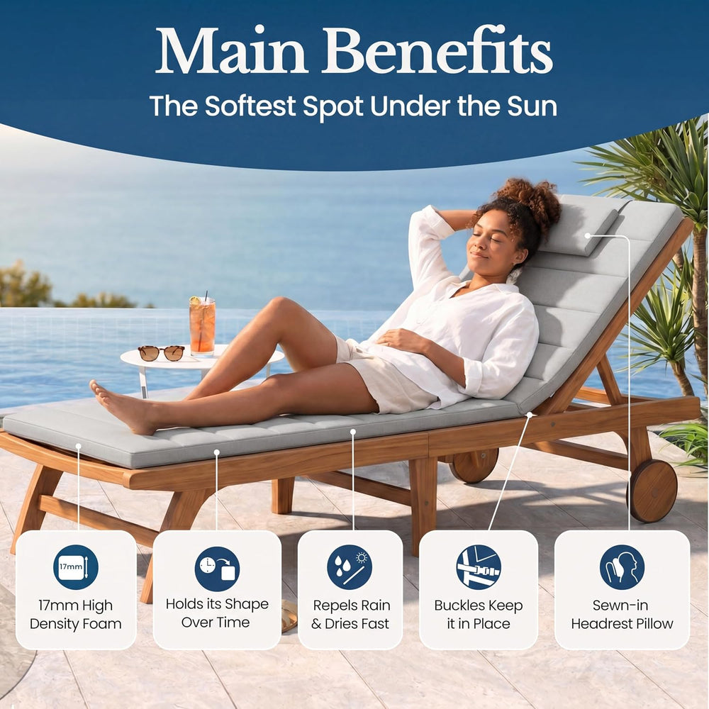 Quilted Outdoor Chaise Lounge High-Density Foam Chair Cushion Grey, 72"x...
