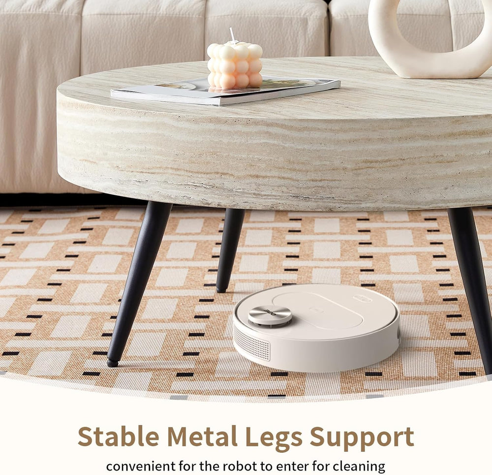 LKTART Round Coffee Table, Mid Century Small Coffee Table with Metal Legs, Wo...
