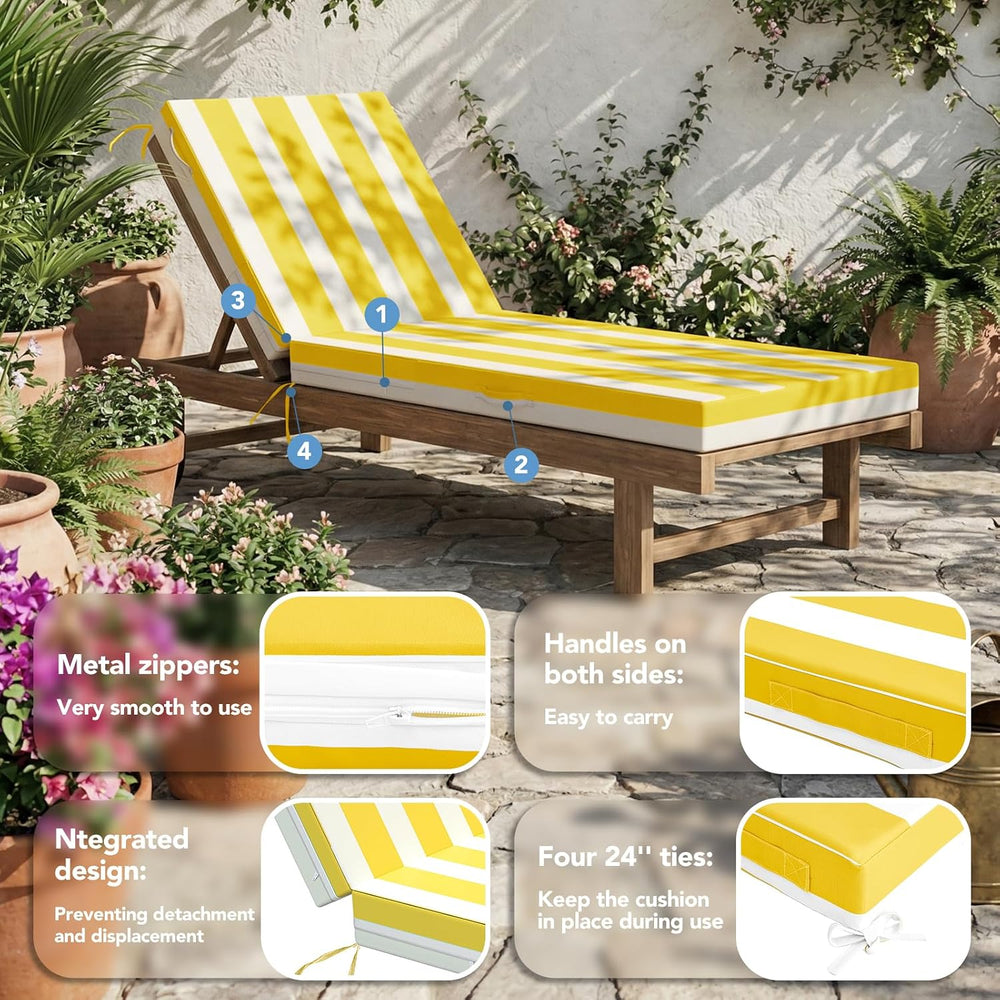 L'AGRATY Chaise Lounge Chair Waterproof Cushion Set of 2 Outdoor for Pool