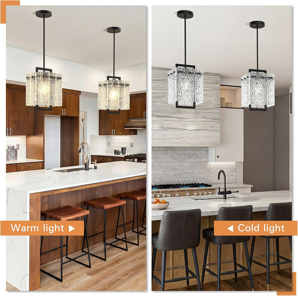 Modern Black Rectangle Chandelier, Black 7" Pendant Lights Kitchen Islan...