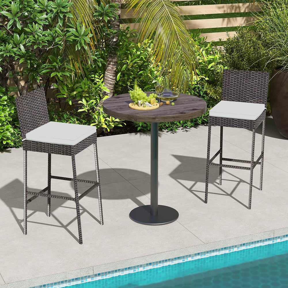 RELAX4LIFE Set of 2 Outdoor Wicker Rattan Patio Bar Stools Mix Brown