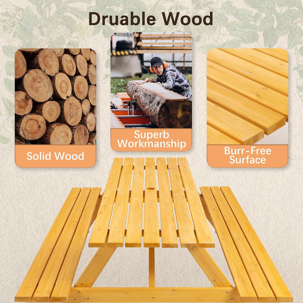 75" Rectangular Outdoor Picnic Table with Built-in Benches & Umbrell...