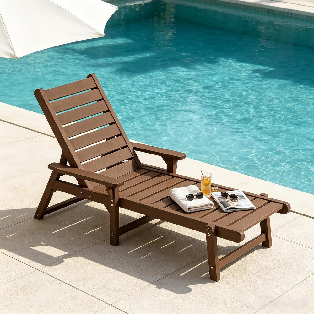 HDPE Outdoor Chaise Lounge Chair,5-Position Adjustable Set of 2,Brown