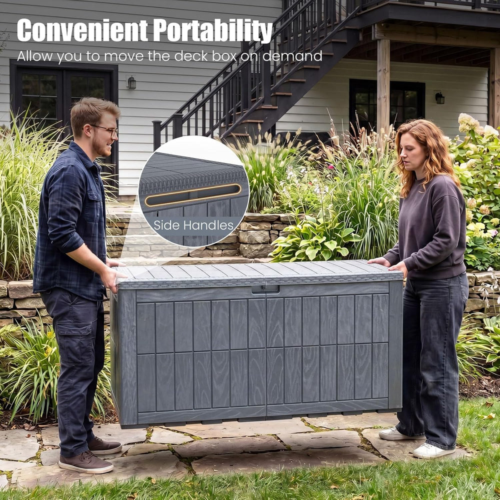 HAPPYGRILL 120 Gal Outdoor Deck Box Plastic Storage Bin with Lid and Handle