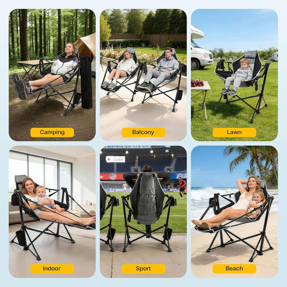 ZENPETIO Hammock Camping Chair with Footrest, 2PK Oversized Rocking Chairs