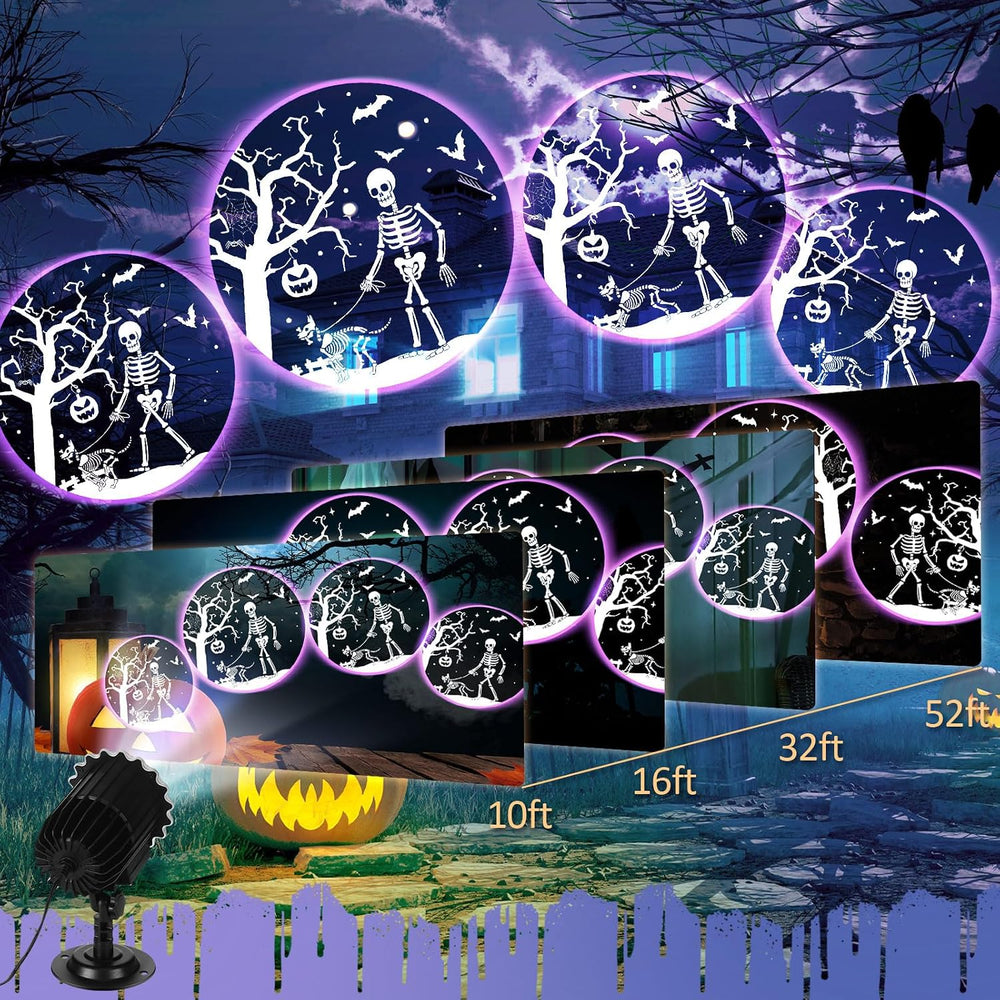 Halloween Projector Light with LED Film Slides, Skeletons and Dogs