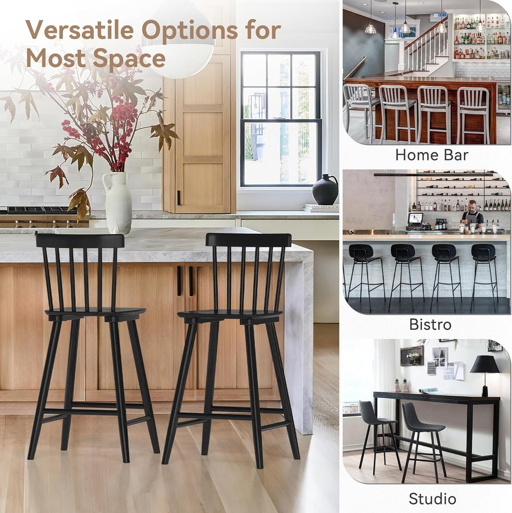 LUE BONA Windsor Wooden Bar Stools Set of 2 for Kitchen Island, Farmhouse 24 ...