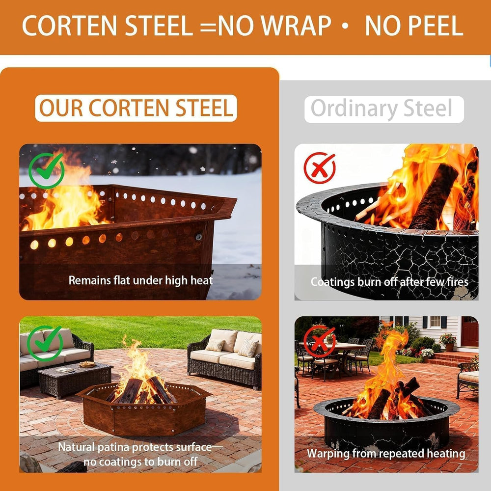 Smokeless Fire Pit Ring Outdoor – 46 inch Outer/42 inch Inner Octagonal