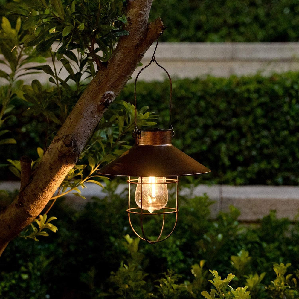 HUYIENO 2Pack Solar Metal Hanging Lantern with Shepherd Hook Outdoor Led Gard...