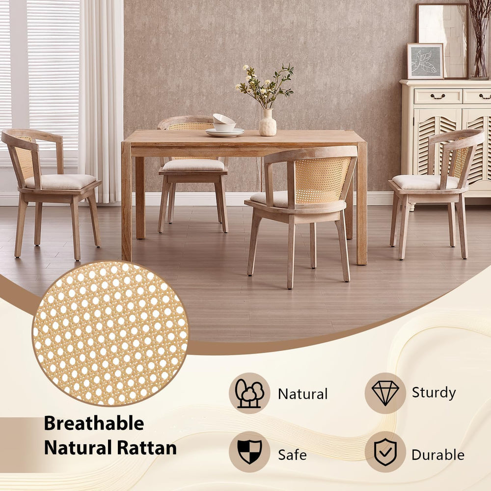 Kmax Rattan Dining Chair Set of 4 Farmhouse Semi Barrel Dining Room Chair Woo...