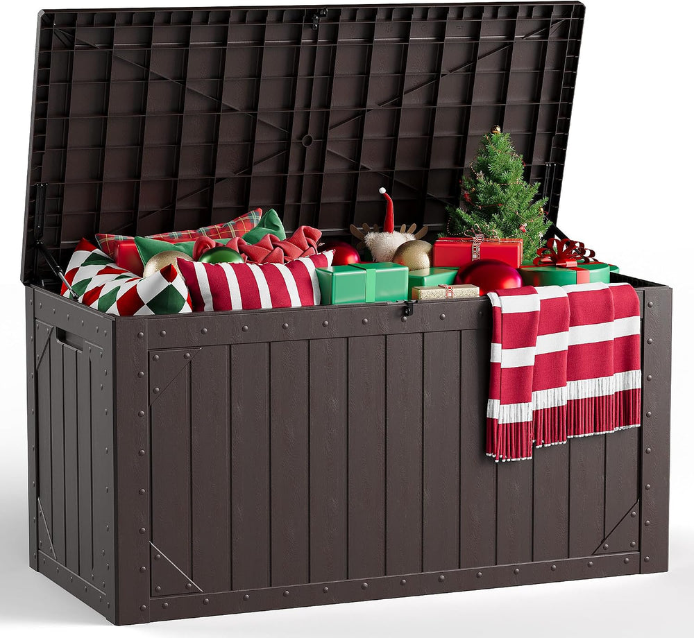 Outdoor Storage Box, 98 Gallon Deck Box, Outdoor Storage Bench, Waterproof Re...