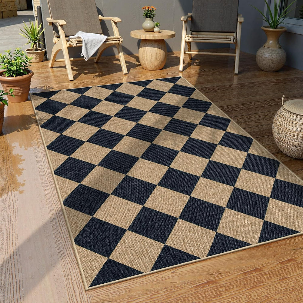 Lahome Checkered Easy Jute 3x5 Entryway Front Porch Rug, Black Diamond Indoor...