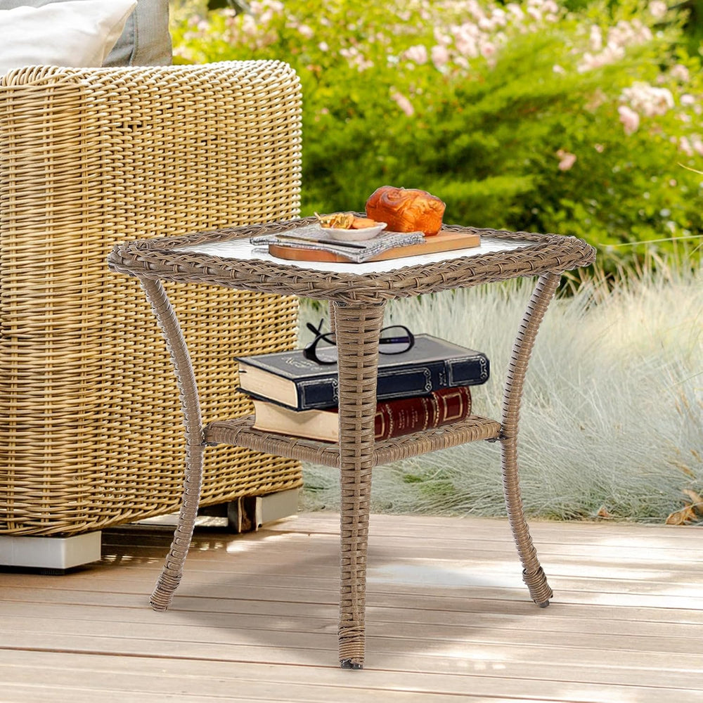 VIVIJASON Outdoor Wicker Side Table, All-Weather Rattan Patio Side Table Bist...