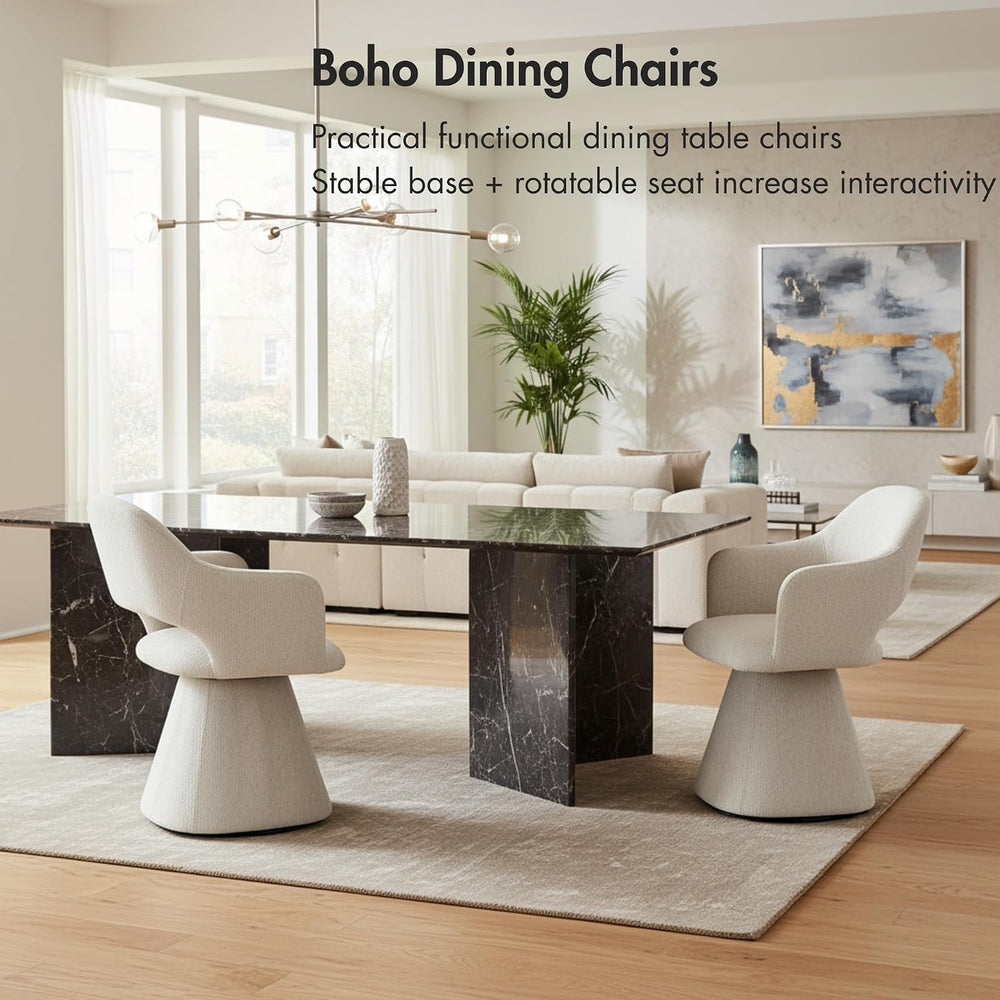 Hyfirm 360° Barrel Swivel Dining Chair with Arms, Khaki Pattern, Set of 4