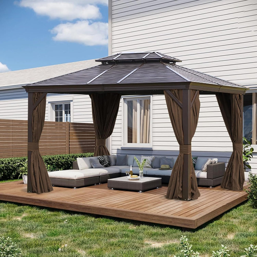 slashome 10x12 Gazebo Curtains Outdoor Waterproof, 4 Panel Sidewalls, Mocha