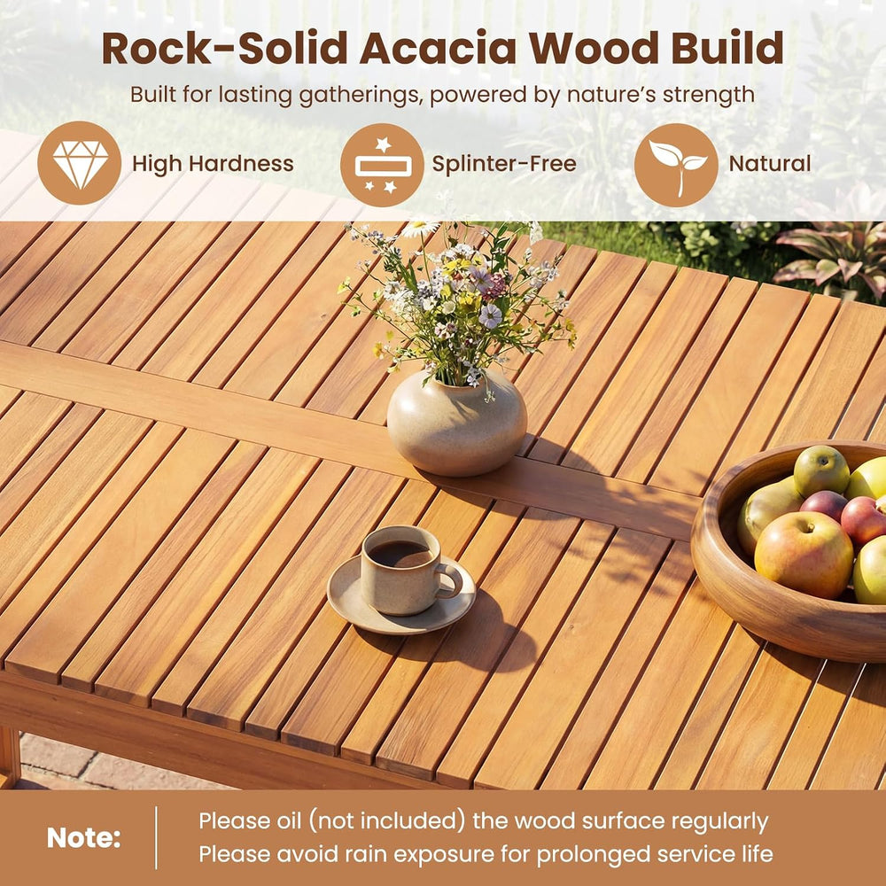 Tangkula 3 Pieces Patio Wooden Dining Set, Acacia Wood Rectangular Picnic Bee...
