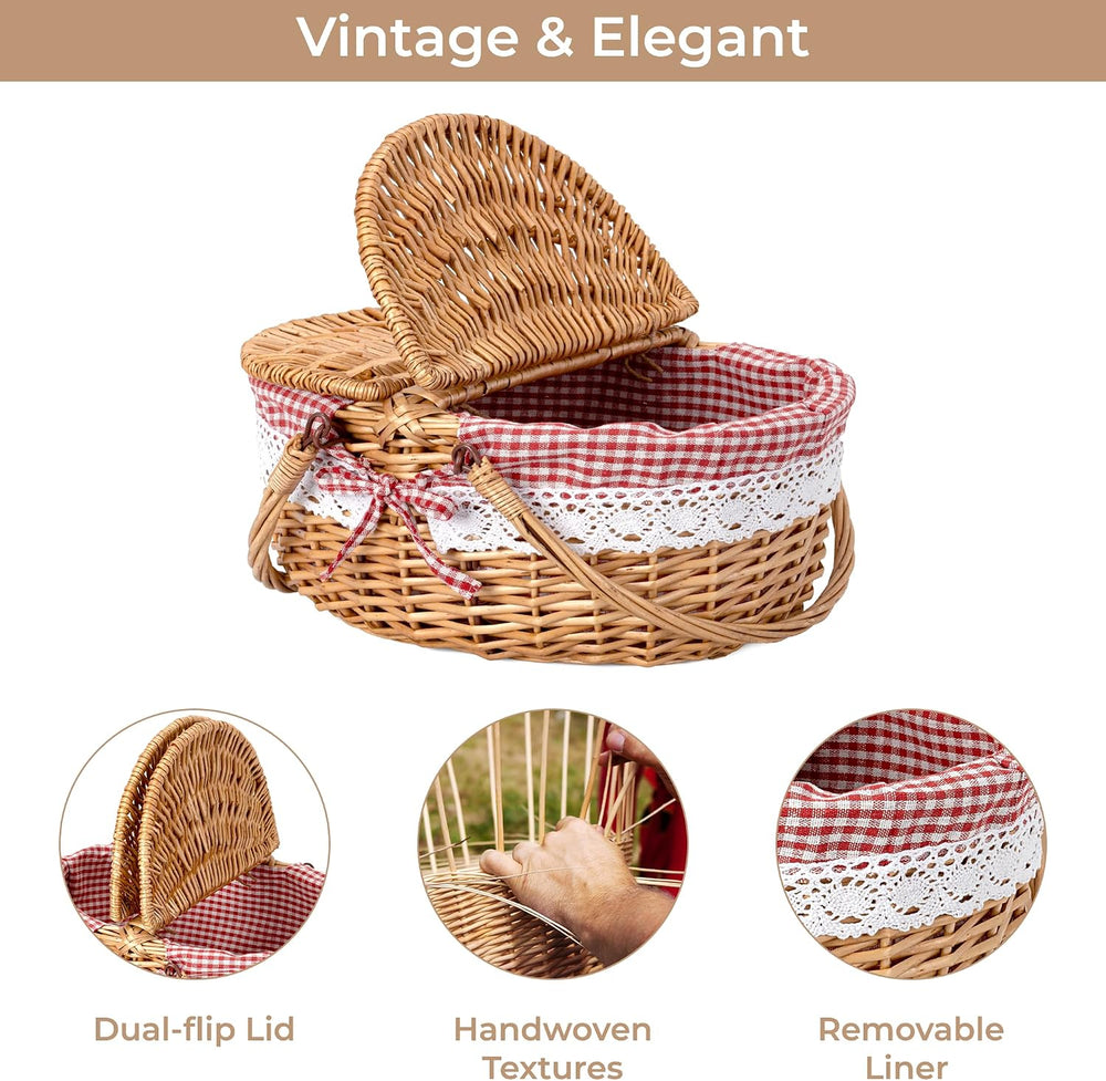 GRANNY SAYS Wicker Picnic Baskets with Lid and Handle, Cute Picnic Basket