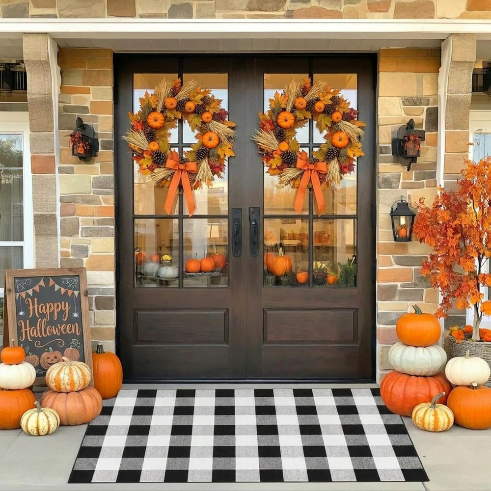 MUBIN Fall Decor Cotton Buffalo Plaid Rug, 3' x 5' Black and White Ou...