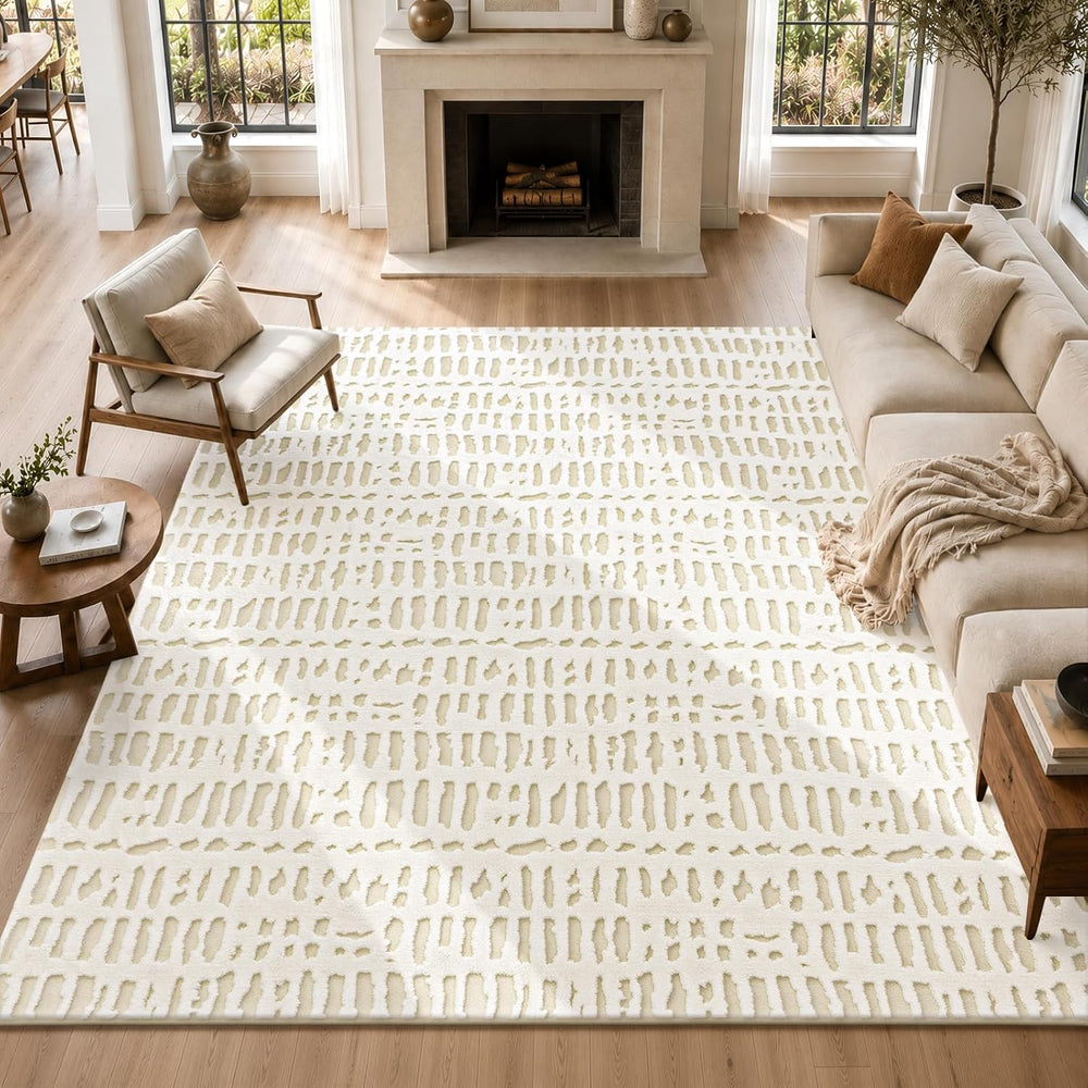 Yamaziot Washable 8x10 Area Rugs for Living Room Non Slip Ivory Beige