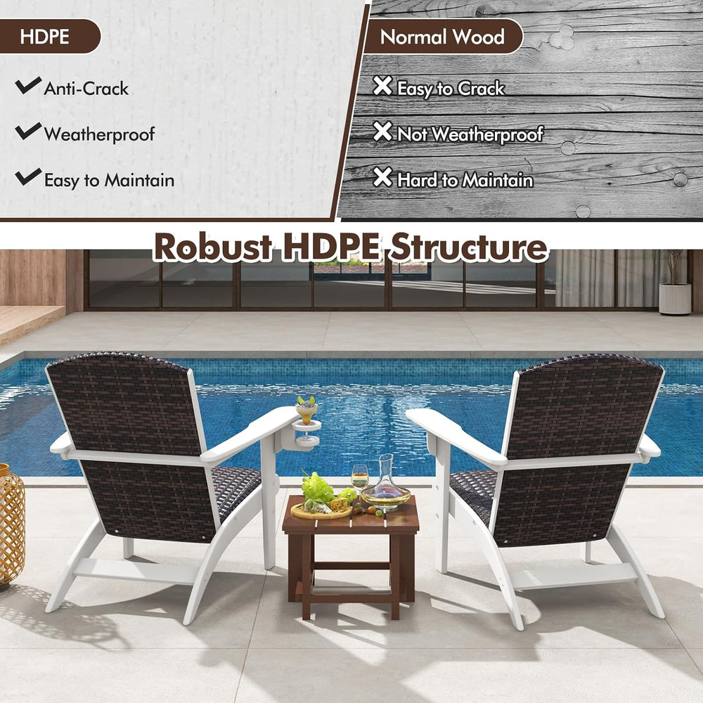 Tangkula Patio Wicker Adirondack Chair, HDPE Lounge Chair w/Rattan Padded Sea...