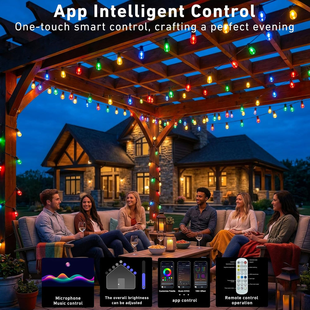 Outdoor String Lights,200FT Smart RGB+IC Patio Lights with Shatterproof LED B...