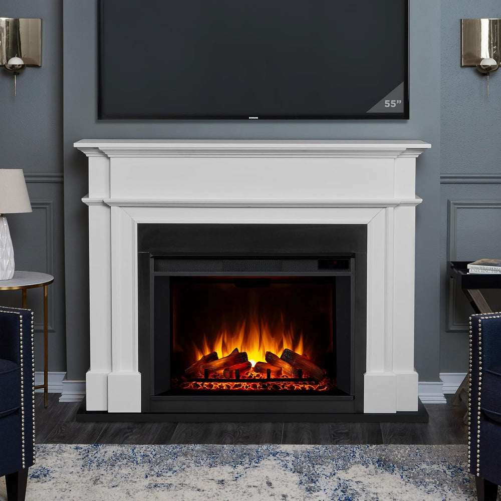 Real Flame Harlan 55” Electric Fireplace with Mantel for Living Room or Bedro...