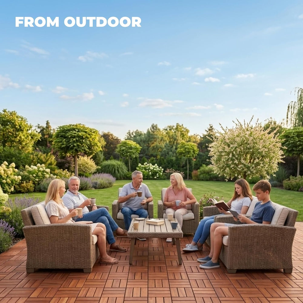 Jurax Interlocking Wood Deck Tiles, 10Pcs Patio Flooring, Walnut