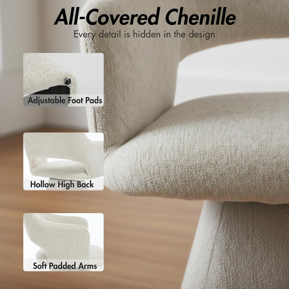Hyfirm 360° Barrel Swivel Dining Chair with Arms, Khaki Pattern, Set of 4