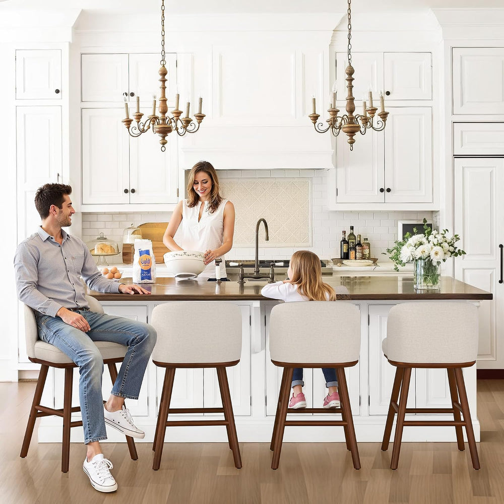 LUE BONA Bar Stools Set of 2, 27.6" Wooden Legs, Fabric in Beige