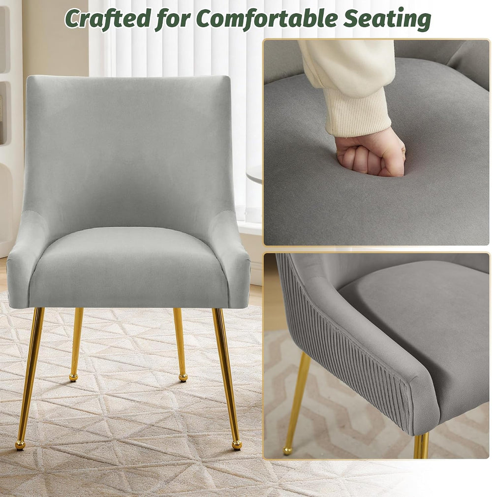 Upholstered Modern Grey Velvet Dining Chairs Set of 6 with Gold Metal Legs
